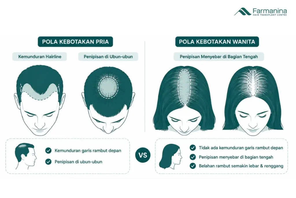 Pola rambut rontok pada pria dan wanita