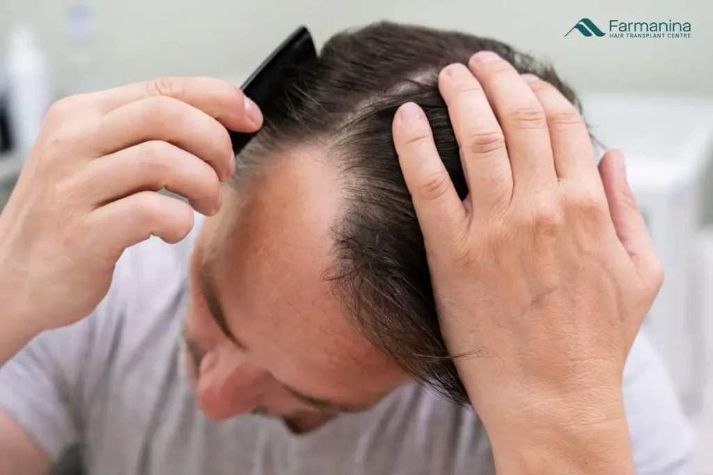 Pria yang mulai mengalami kebotakan menyisir rambutnya