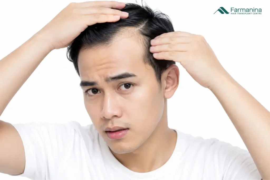 Pria muda dengan rambut botak