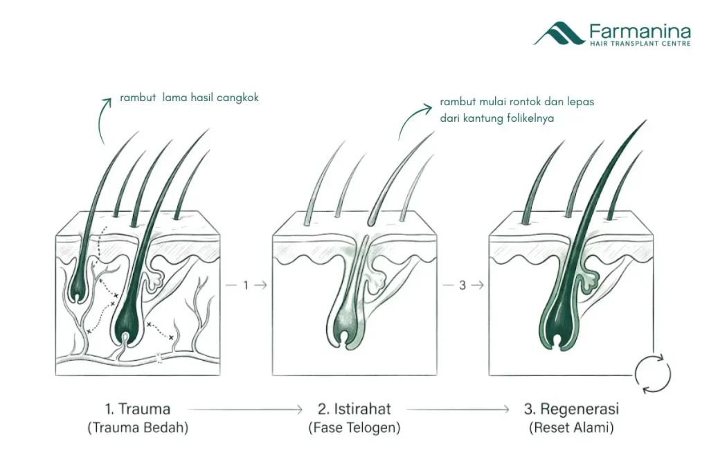 Proses shock loss setelah tanam rambut.