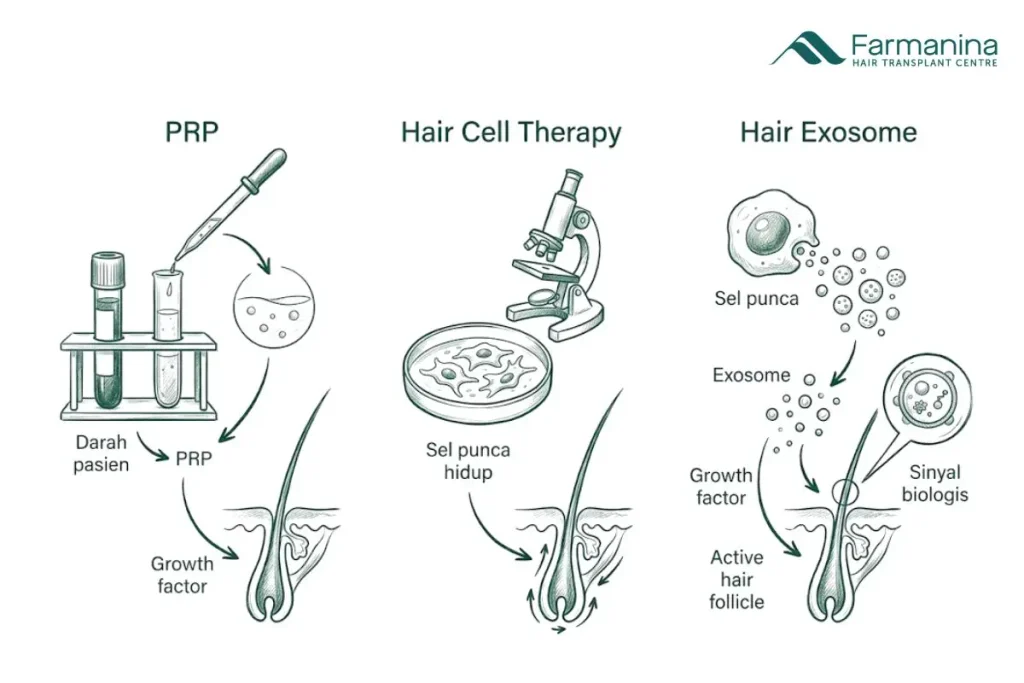 Perbedaan Hair Exosome Therapy dengan PRP dan Hair Cell Therapy. 
