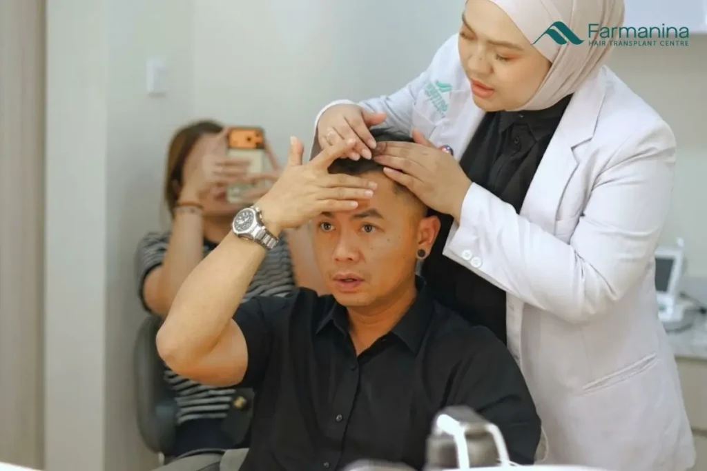 Konsultasi shock loss pasca tanam rambut di Farmanina Clinic.